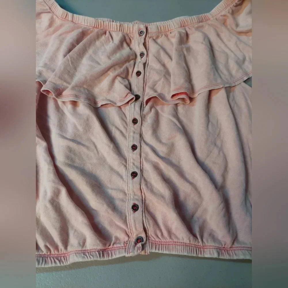 Free people we the free Love letter Pink Ruffle crop top shirt Blouse Large